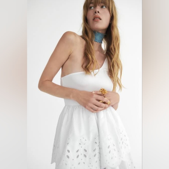 Zara Embroidered Assymetric Dress White Eyelet Size S Small - Picture 2 of 4